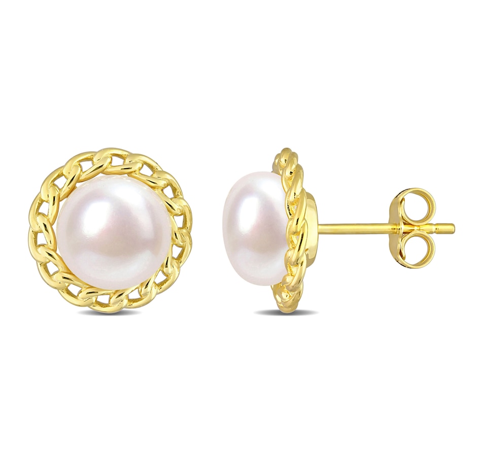 Image 719450.jpg, Product 719-450 / Price $99.99, Amour Pearls Sterling Silver Yellow Gold Plate 9mm-9.5mm Cultured Freshwater Pearl Stud Earrings from Amour Pearls on TSC.ca's Jewellery department