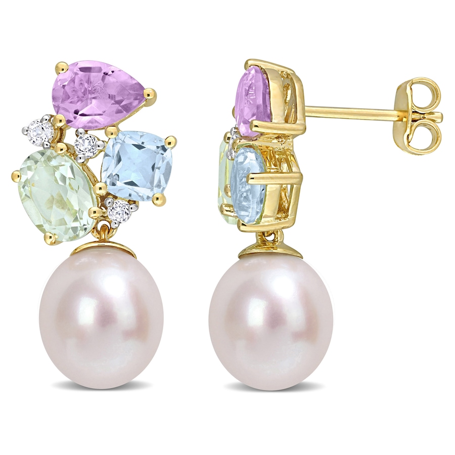 Image 719457.jpg, Product 719-457 / Price $249.99, Amour Pearls Sterling Silver Yellow Gold Plate 9mm-9.5mm Cultured Freshwater Pearl And Gemstone Drop Earrings from Amour Pearls on TSC.ca's Jewellery department