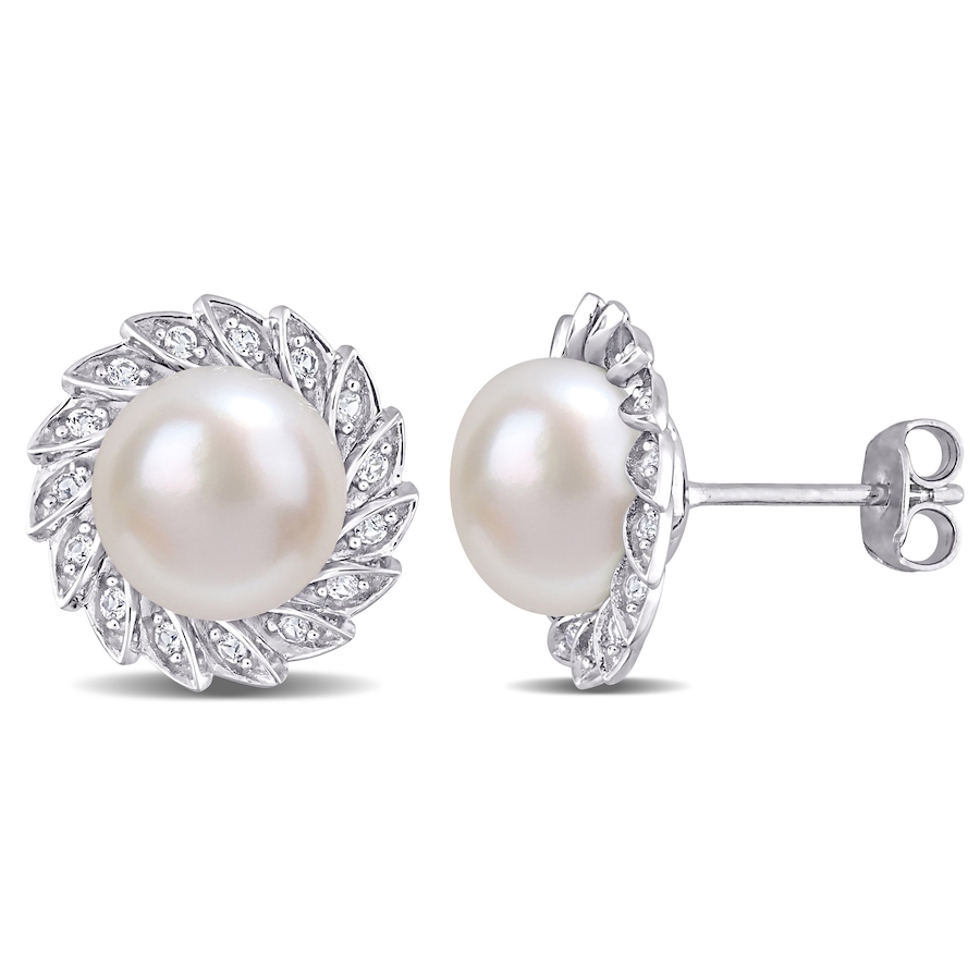 Image 719459.jpg, Product 719-459 / Price $139.99, Amour Pearls Sterling Silver 9.5mm-10mm Cultured Freshwater Pearl And White Sapphire Stud Earrings from Amour Pearls on TSC.ca's Jewellery department