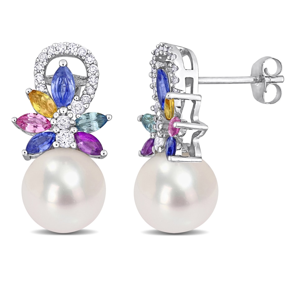 Image 719461.jpg, Product 719-461 / Price $1,399.99, Amour Pearls 14K White Gold 9mm-9.5mm Cultured Freshwater Pearl And Gemstone Earrings from Amour Pearls on TSC.ca's Jewellery department