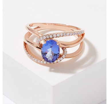 Gem Creations 10K Rose Gold Oval Tanzanite and Diamond Ring