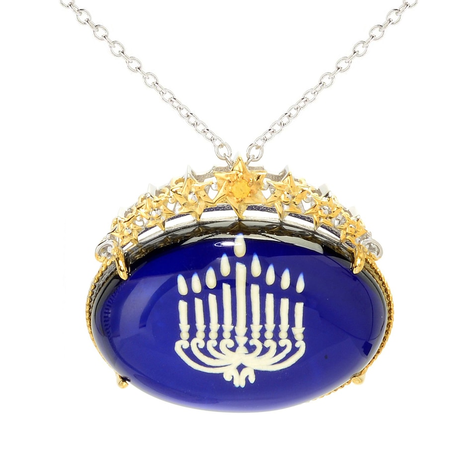 Image 719652.jpg, Product 719-652 / Price $229.99, Gems En Vogue Palladium Silver Blue Amber Hanukkah Pendant & Chain from Gems En Vogue on TSC.ca's Jewellery department