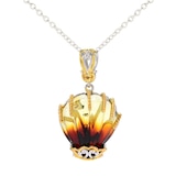 Gems En Vogue Palladium Silver Clam Shell Carved Amber Pendant with Chain