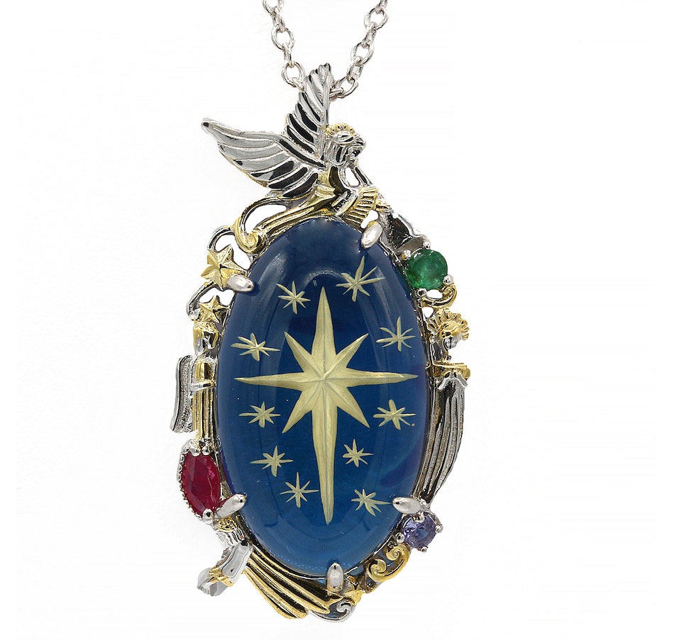 Image 719663.jpg, Product 719-663 / Price $229.99, Gems En Vogue Palladium Silver Blue Amber Star of Bethlehem Pendant & Chain from Gems En Vogue on TSC.ca's Jewellery department