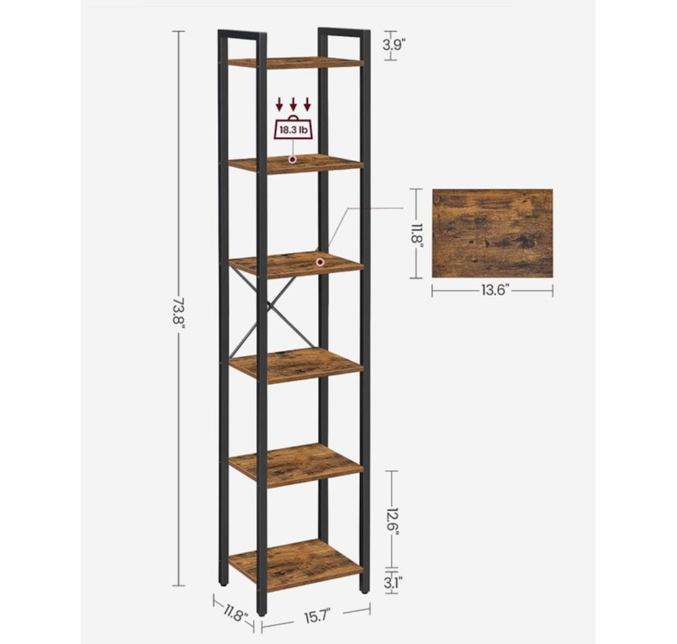 Image 719716.jpg, Product 719-716 / Price $94.99, Boutique Home Six-Tier Tall Narrow Bookshelf Bookcase with Steel Frame and Rustic Industrial Look from Boutique Home on TSC.ca's Home & Garden department