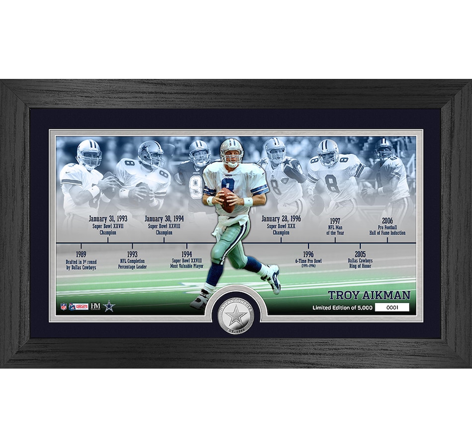 Image 719885.jpg, Product 719-885 / Price $111.99, Troy Aikman Cowboys Career Timeline Silver Coin Photo Pano Mint from Highland Mint on TSC.ca's Sports department