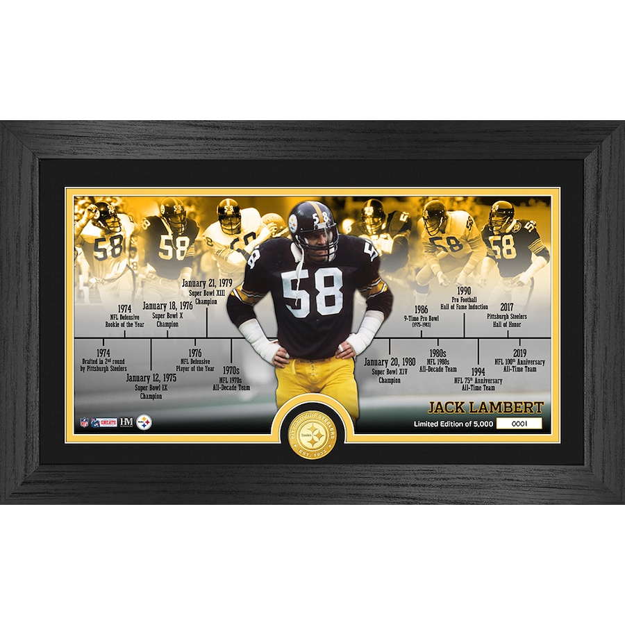 Image 719890.jpg, Product 719-890 / Price $111.99, Jack Lambert Steelers Career Timeline Bronze Coin Pano Photo Mint from Highland Mint on TSC.ca's Sports department