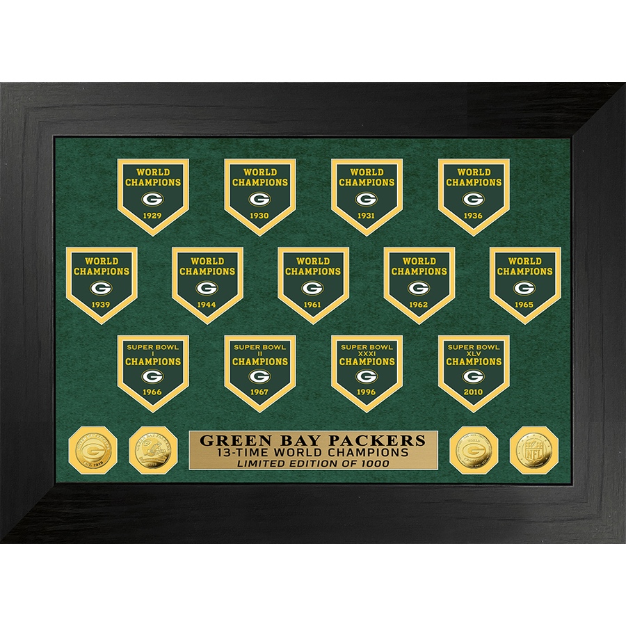 Image 719976.jpg, Product 719-976 / Price $399.99, Packers World Champions Deluxe Banner Collection Photo Mint from Highland Mint on TSC.ca's Sports department