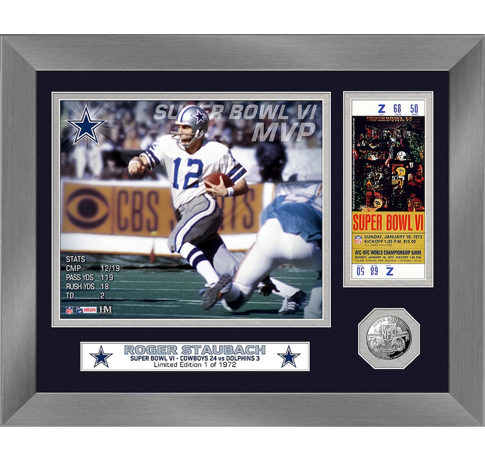 Image 719986.jpg, Product 719-986 / Price $127.99, Roger Staubach Super Bowl VI MVP Silver Coin Ticket Photo Mint from Highland Mint on TSC.ca's Sports department
