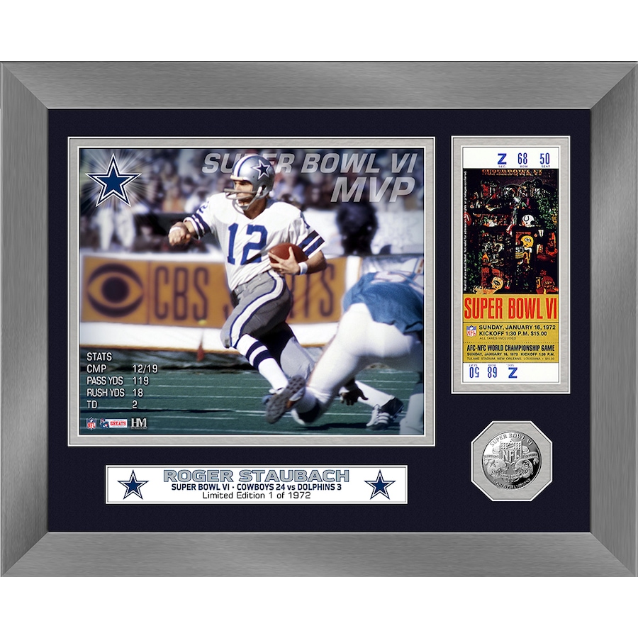 Image 719986.jpg, Product 719-986 / Price $127.99, Roger Staubach Super Bowl VI MVP Silver Coin Ticket Photo Mint from Highland Mint on TSC.ca's Sports department