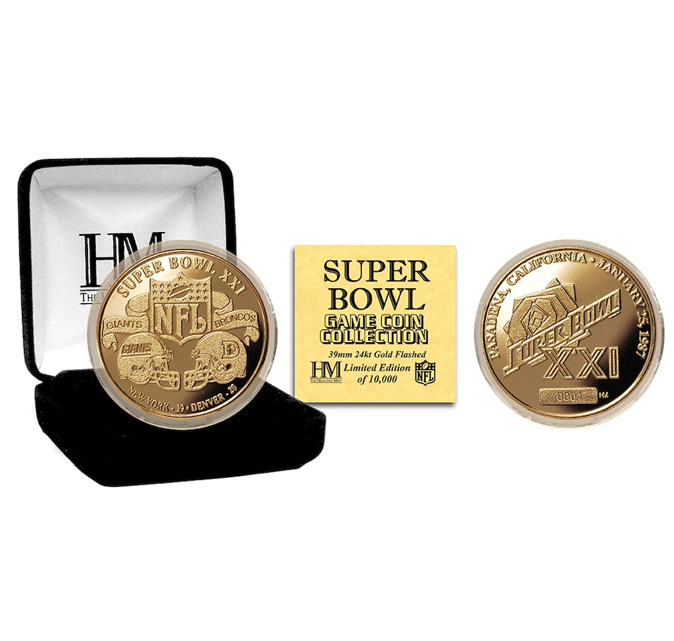 Image 721047.jpg, Product 721-047 / Price $102.99, Super Bowl XXI Gold Flip Coin from Highland Mint on TSC.ca's Sports department