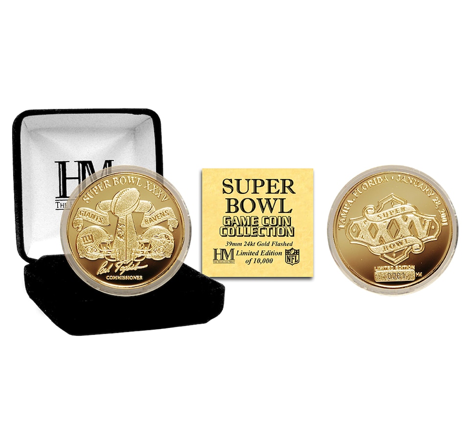 Image 721061.jpg, Product 721-061 / Price $102.99, Super Bowl XXXV Gold Flip Coin from Highland Mint on TSC.ca's Sports department