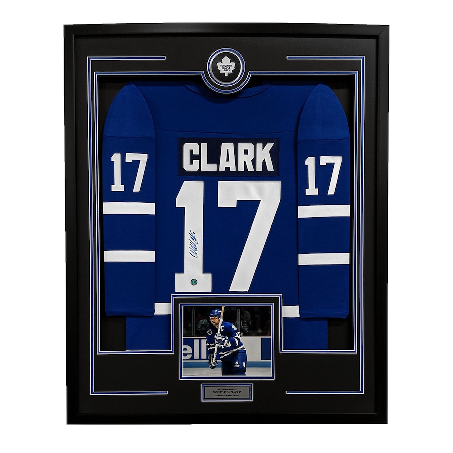 Image 721086.jpg, Product 721-086 / Price $999.99, AJ Sports Wendel Clark Autographed Toronto Maple Leafs 36" x 44" Framed Jersey Display from AJ Sports on TSC.ca's Sports department