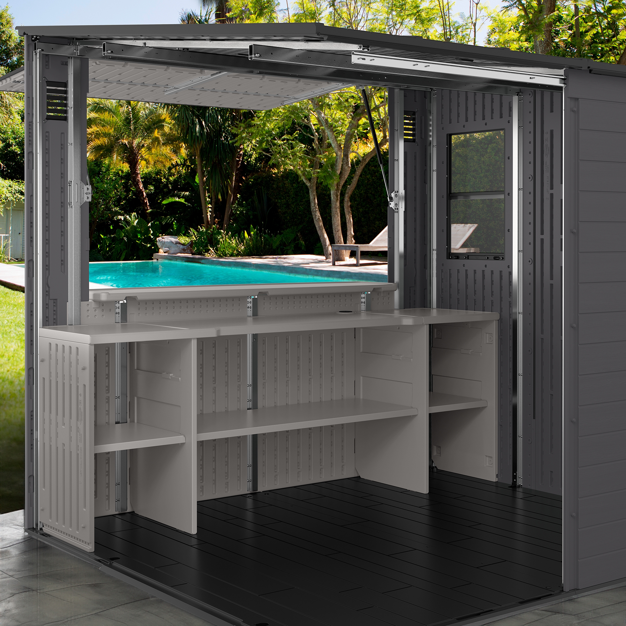 Suncast 8' x 7' Cabana Entertainment Shed (cool grey/dove grey