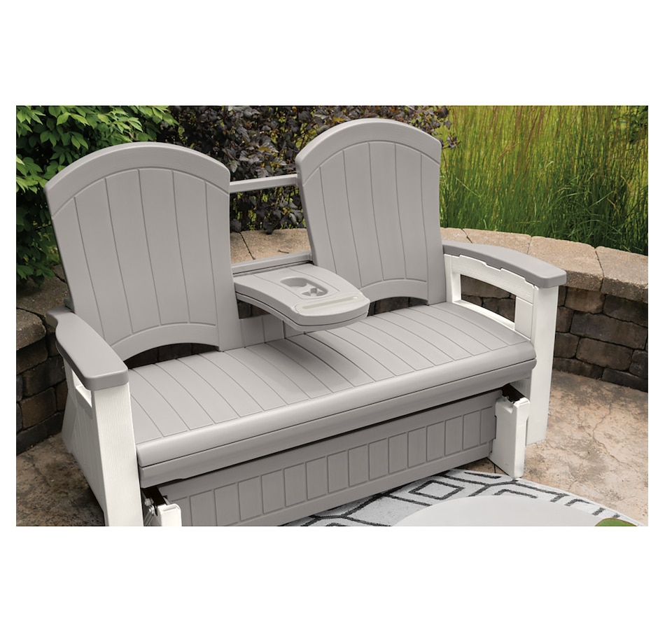 Image 721168_ALTMORE1.jpg, Product 721-168 / Price $649.99, Suncast Adirondack Glider with Console (dove grey) from Suncast on TSC.ca's Home & Garden department