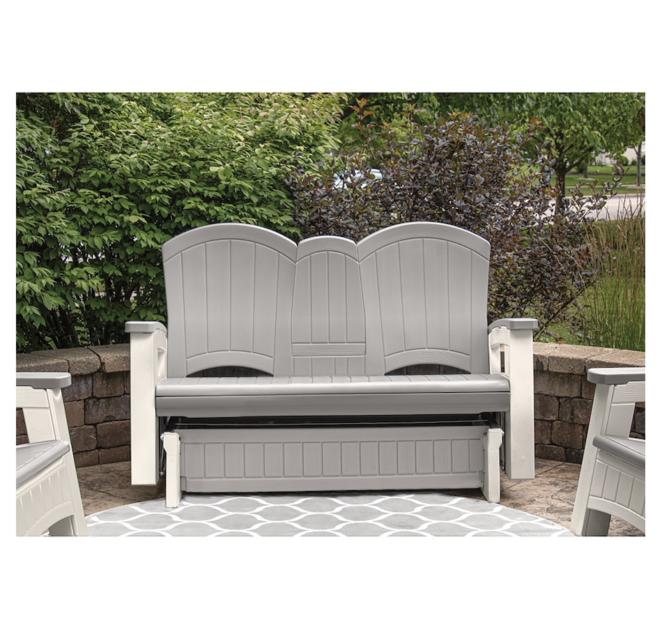 Image 721168_ALTMORE2.jpg, Product 721-168 / Price $649.99, Suncast Adirondack Glider with Console (dove grey) from Suncast on TSC.ca's Home & Garden department