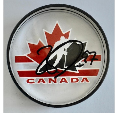 Upper Deck Authenticated Autographed Connor McDavid Edmonton Oilers Team Canada Acrylic Puck