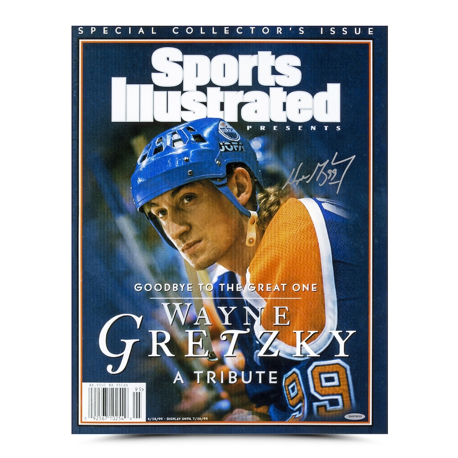 Image 721204.jpg, Product 721-204 / Price $1,949.99, Upper Deck Authenticated Autographed Wayne Gretzky Edmonton Oilers Sports Illustrated Goodbye Tribute 15" x 20" Cover Photo from Upper Deck on TSC.ca's Sports department