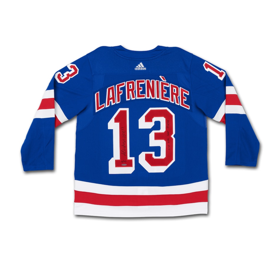 Image 721207.jpg, Product 721-207 / Price $1,949.99, Upper Deck Authenticated Autographed and Inscribed Alexis Lafreniere New York Rangers Adidas First Goal Jersey (limited to 113) from Upper Deck on TSC.ca's Sports department