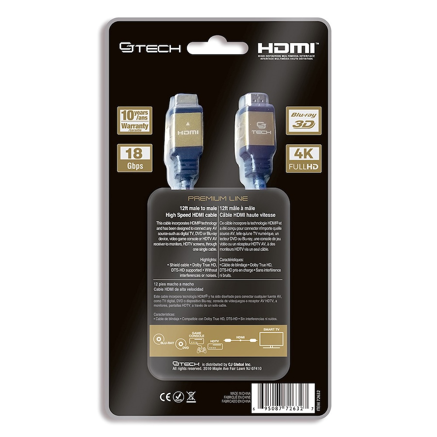 Image 721361_ALTMORE2.jpg, Product 721-361 / Price $24.99, CJ Tech Premium 4K 3D HDMI 2.0 Cable (12') from CJ Tech on TSC.ca's Electronics department