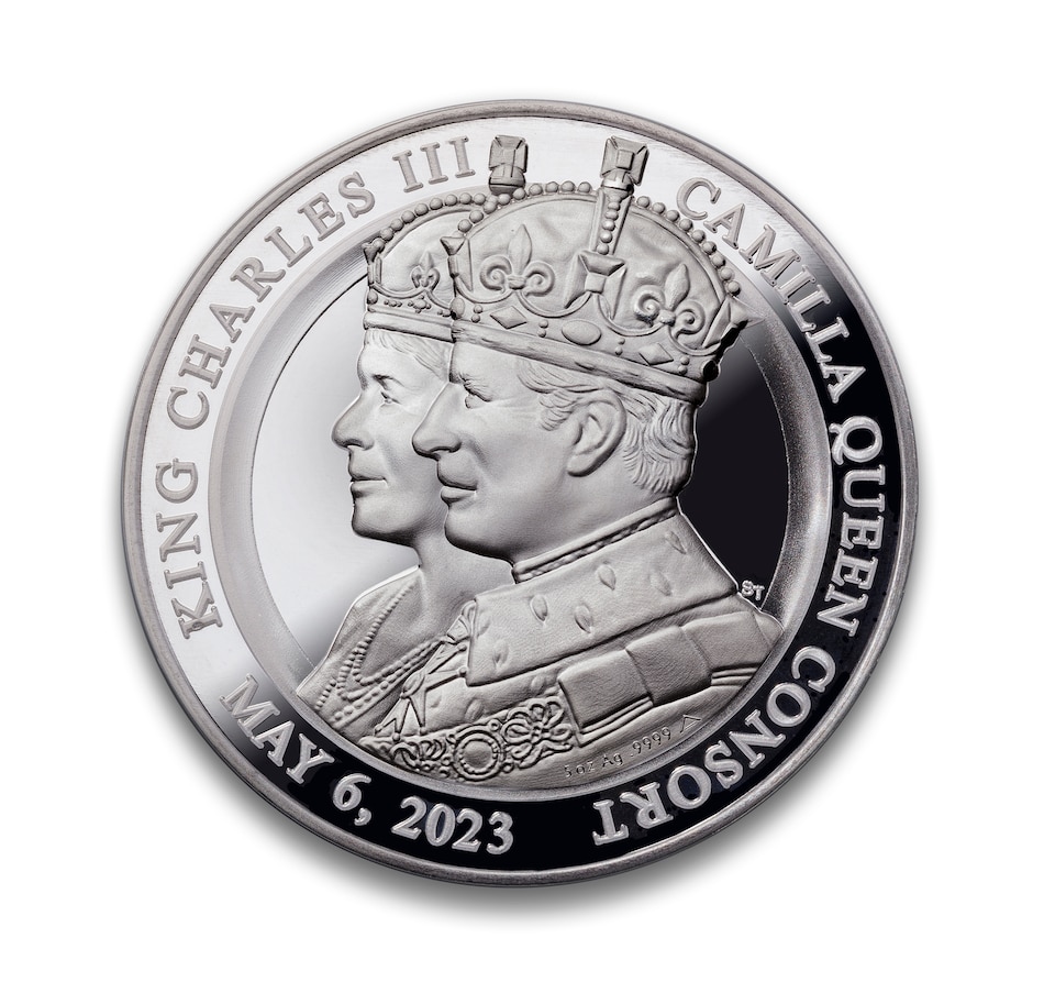 Image 721379.jpg, Product 721-379 / Price $619.95, The Coronation of King Charles III and Queen Camilla Five-Ounce Fine Silver Medallion from Canadian Heritage Mint on TSC.ca's Coins department