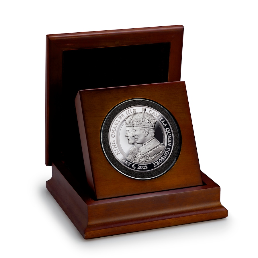 Image 721379_ALTMORE2.jpg, Product 721-379 / Price $899.95, The Coronation of King Charles III and Queen Camilla Five-Ounce Fine Silver Medallion from Canadian Heritage Mint on TSC.ca's Coins department