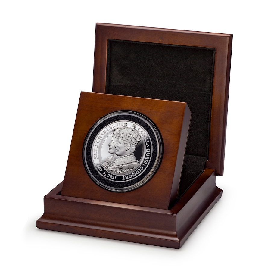 Image 721379_ALTMORE3.jpg, Product 721-379 / Price $899.95, The Coronation of King Charles III and Queen Camilla Five-Ounce Fine Silver Medallion from Canadian Heritage Mint on TSC.ca's Coins department