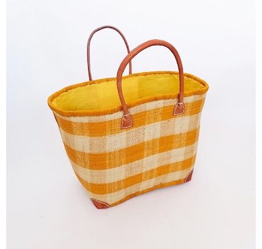 Dolce & Gourmando Woven Rabane Beach/Market Checkered Pattern Bag 