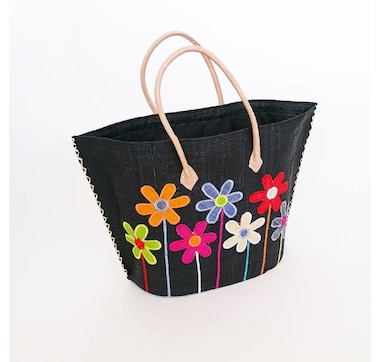 Dolce & Gourmando Embroidered Raffia Beach/Market Bag