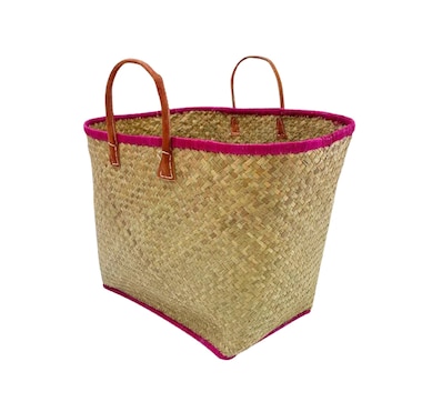 Dolce & Gourmando Beach/Market Large Straw Bag with Coloured Borders