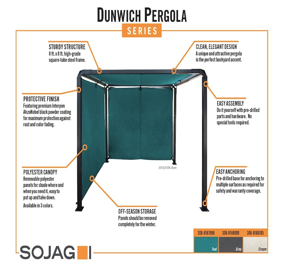 Image 721505_ALTMORE4.jpg, Product 721-505 / Price $759.99, Sojag Dunwich Pergola 8' x 8' from Sojag on TSC.ca's Home & Garden department