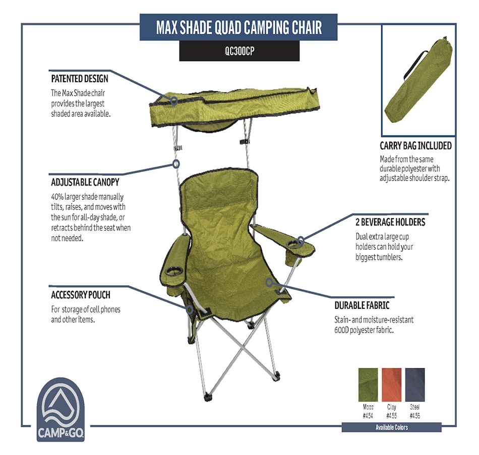 Image 721522_ALTMORE3.jpg, Product 721-522 / Price $59.99, Camp and Go Max Shade Quad Camping Chair from Camp and Go on TSC.ca's Health & Fitness department