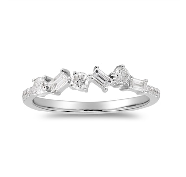 14K Gold Baguette and Round Diamond Ring