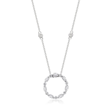 14K White Gold Diamond Circle Pendant Necklace