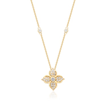 14K Yellow Gold Diamond Flower Pendant with Chain