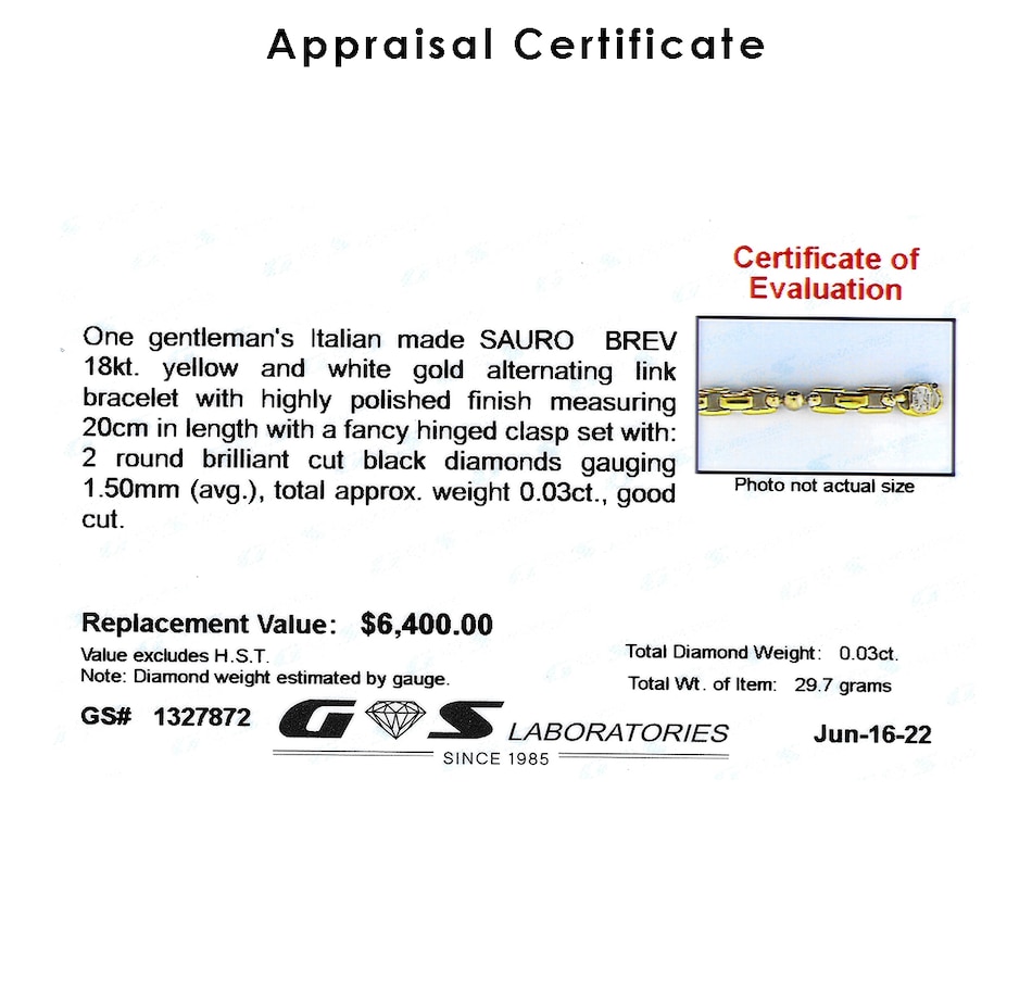 Image 722440_ALTMORE3.jpg, Product 722-440 / Price $3,995.00, Estate Originals Italian Made Sauro Brev 18K Yellow and White Gold Alternating Link Bracelet from Estate Originals on TSC.ca's Jewellery department