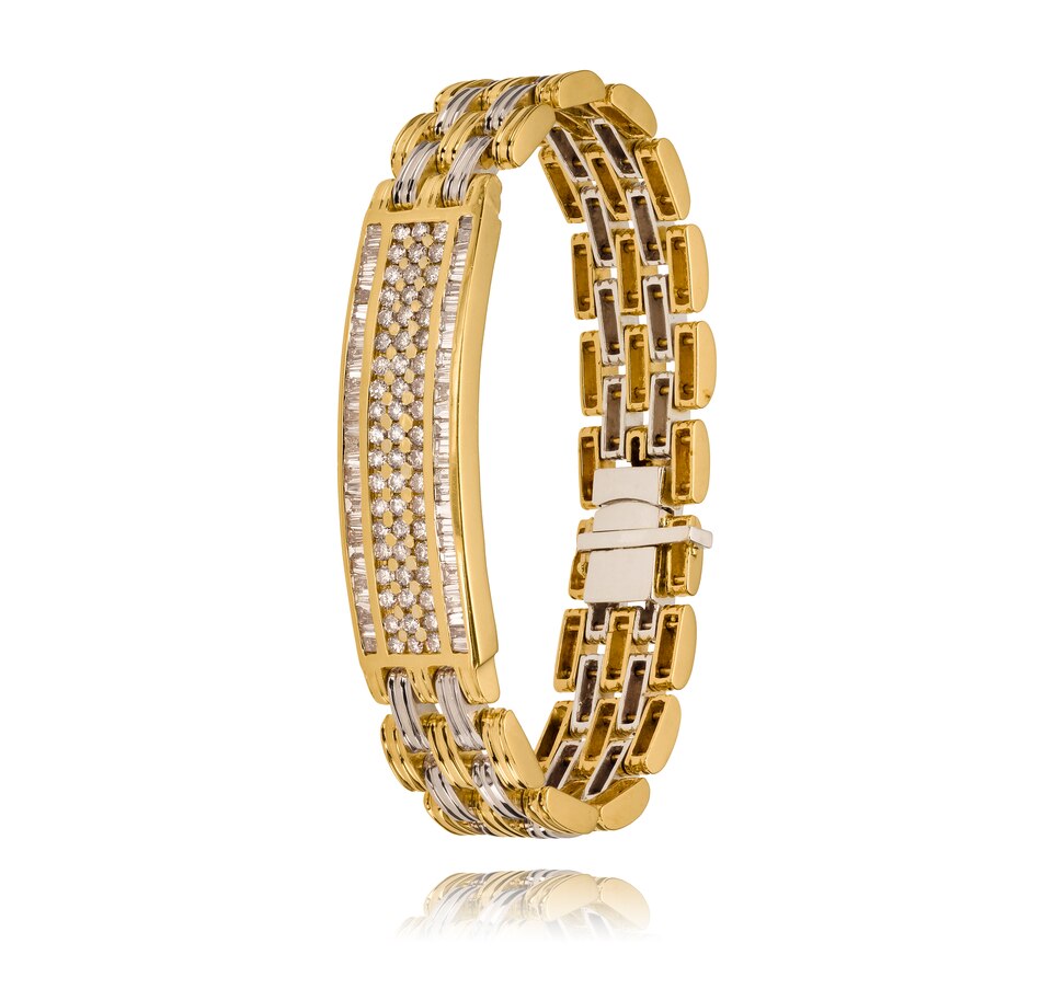 Image 722461.jpg, Product 722-461 / Price $9,995.00, Estate Originals 14K Yellow and White Gold Custom Made 8" Fancy Design ID Bracelet with Baguette and Round Brilliant Cut Diamonds from Estate Originals on TSC.ca's Jewellery department