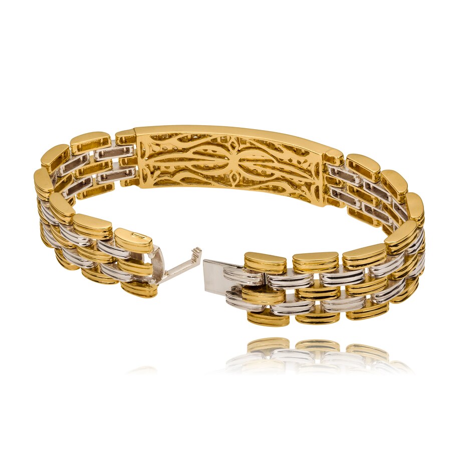 Image 722461_ALTMORE2.jpg, Product 722-461 / Price $9,995.00, Estate Originals 14K Yellow and White Gold Custom Made 8" Fancy Design ID Bracelet with Baguette and Round Brilliant Cut Diamonds from Estate Originals on TSC.ca's Jewellery department