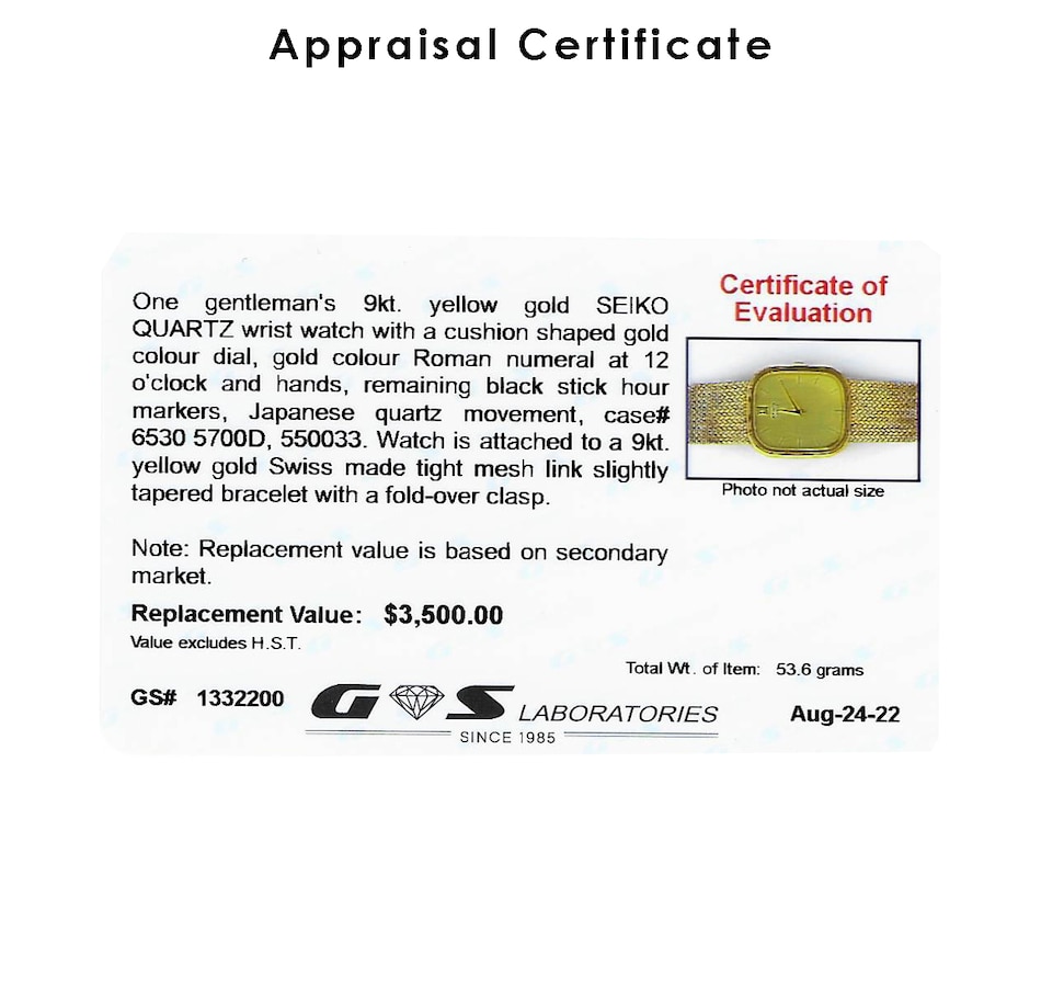 Image 722464_ALTMORE4.jpg, Product 722-464 / Price $3,295.00, Estate Originals Gentleman's 9K Yellow Gold Seiko Quartz Wristwatch from Estate Originals on TSC.ca's Jewellery department