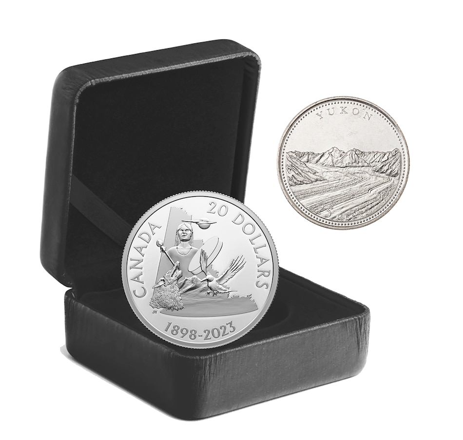 Image 722615.jpg, Product 722-615 / Price $104.95, 2023 $20 Fine Silver Coin Yukon 125th Anniversary Plus exclusive bonus 1992 Yukon Quarter from Royal Canadian Mint (RCM) on TSC.ca's Coins department