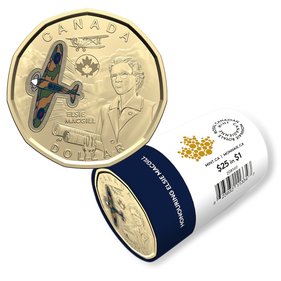 Image 722732.jpg, Product 722-732 / Price $54.95, 2023 $1 Elsie MacGill Special Wrap Roll (colour) from Royal Canadian Mint (RCM) on TSC.ca's Coins department