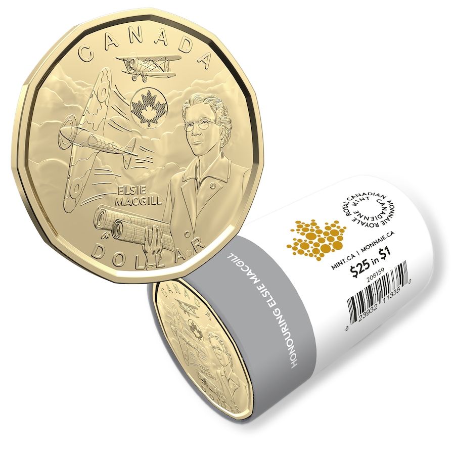 Image 722733.jpg, Product 722-733 / Price $54.95, 2023 $1 Elsie MacGill Special Wrap Roll (classic engraved, no colour) from Royal Canadian Mint (RCM) on TSC.ca's Coins department
