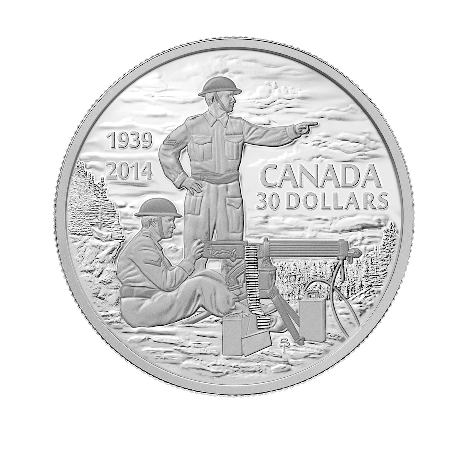 Image 722769.jpg, Product 722-769 / Price $169.50, 1939-2014 $30 Proof Fine Silver Coin 75th Anniversary of the Declaration of the Second World War from Royal Canadian Mint (RCM) on TSC.ca's Coins department