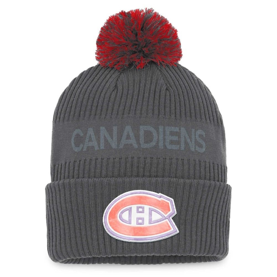 Image 722876.jpg, Product 722-876 / Price $39.99, Men's Montreal Canadiens Charcoal Authentic Pro Home Ice Cuffed Knit Hat with Pom from Fanatics on TSC.ca's Sports department