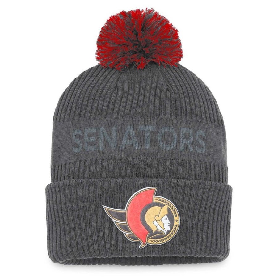 Image 722877.jpg, Product 722-877 / Price $39.99, Men's Ottawa Senators Charcoal Authentic Pro Home Ice Cuffed Knit Hat with Pom from Fanatics on TSC.ca's Sports department