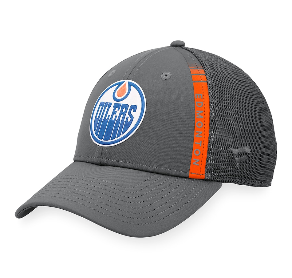 Image 722888.jpg, Product 722-888 / Price $39.99, Men's Edmonton Oilers Charcoal Authentic Pro Home Ice Trucker Snapback Hat on TSC.ca's Sports department
