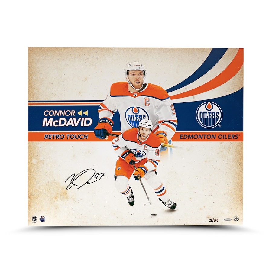 Image 722957.jpg, Product 722-957 / Price $1,224.99, Upper Deck Authenticated Connor McDavid Edmonton Oilers Retro Touch 20" x 24" Photo (Limited to 197) from Upper Deck on TSC.ca's Sports department