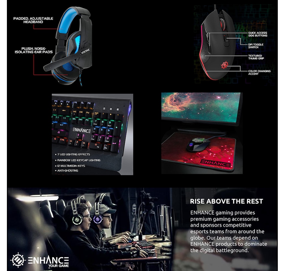 Image 723113.jpg, Product 723-113 / Price $99.99, Enhance 4-in-1 Gaming Bundle (headphones, keyboard, mouse, mouse pad) from Enhance on TSC.ca's Electronics department