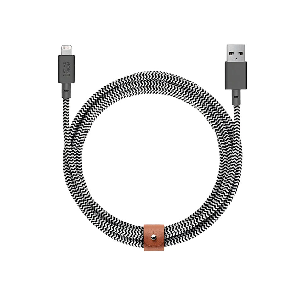 Image 723129.jpg, Product 723-129 / Price $49.99, Native Union Belt USB-A to Lightning 3-m Cable (zebra) from Native Union on TSC.ca's Electronics department