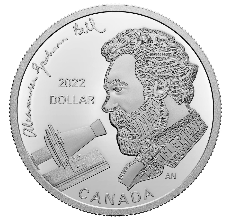 Image 723537_ALTMORE1.jpg, Product 723-537 / Price $69.95, 2022 Proof Silver Dollar of Alexander Graham Bell plus Exclusive Bonus Mint-Condition 1947 Bell Postage Stamp from Royal Canadian Mint (RCM) on TSC.ca's Coins department